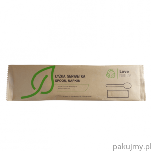 Komplet sztućców z drewna: łyżka, serwetka - 16,5 cm 